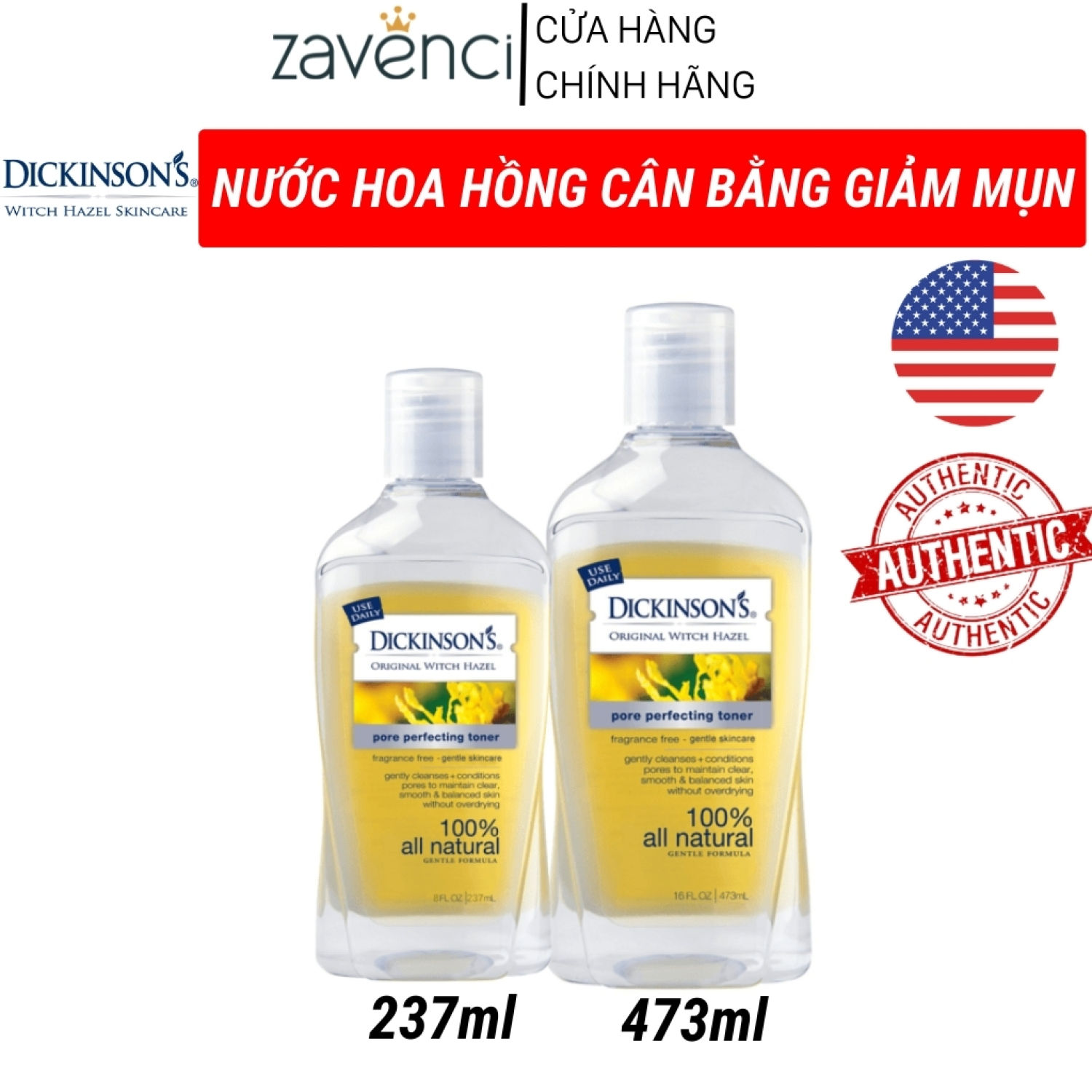 Nước hoa hồng dickinson's toner se khít lỗ chân lông & giảm mụn original witch hazel pore perfecting