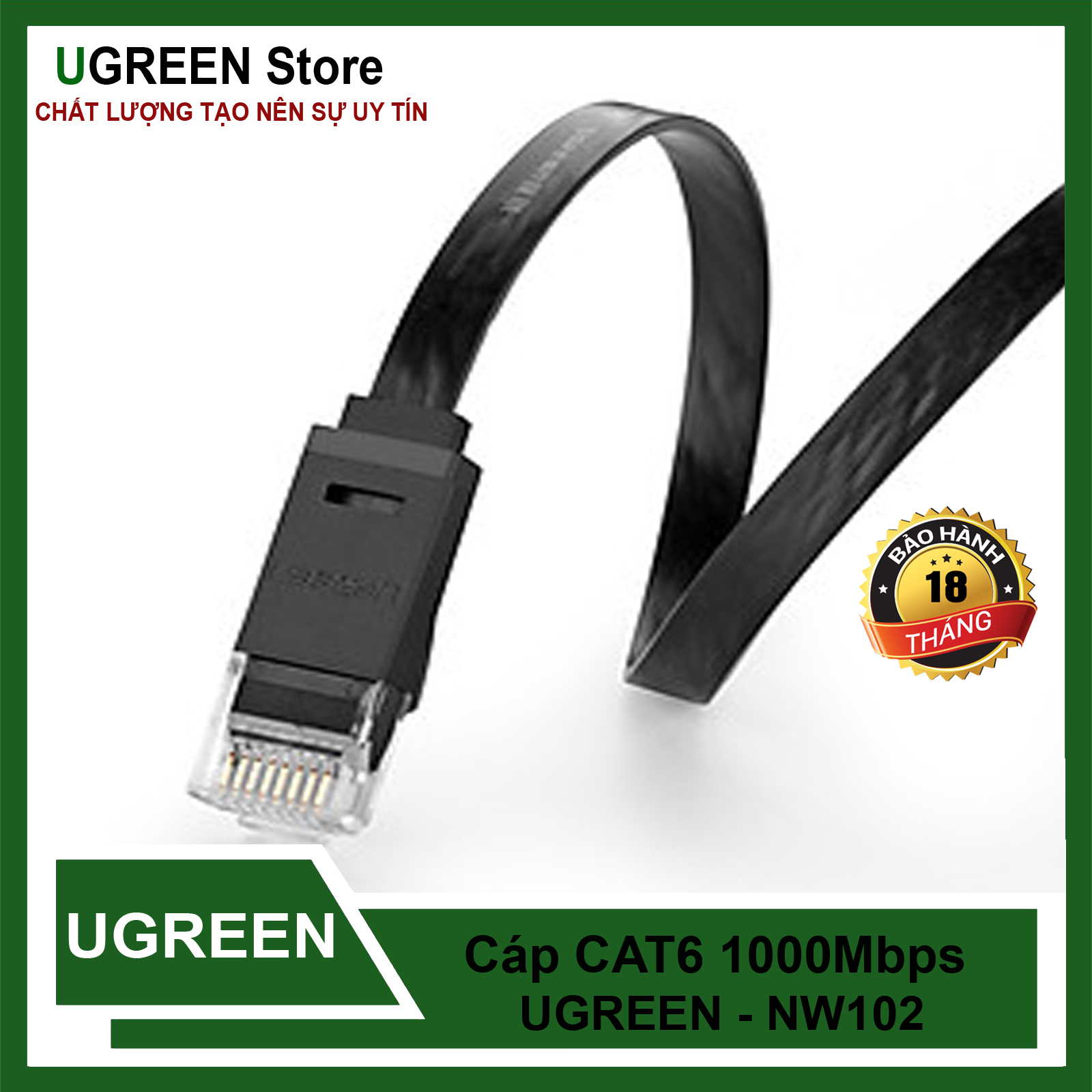 Cáp mạng dây dẹp cat6 utp 1000mbps đúc sẵn 2 đầu cao cấp ugreen nw102