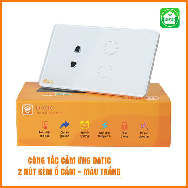 Công tắc thông minh datic – 2 nút kèm ổ cắm