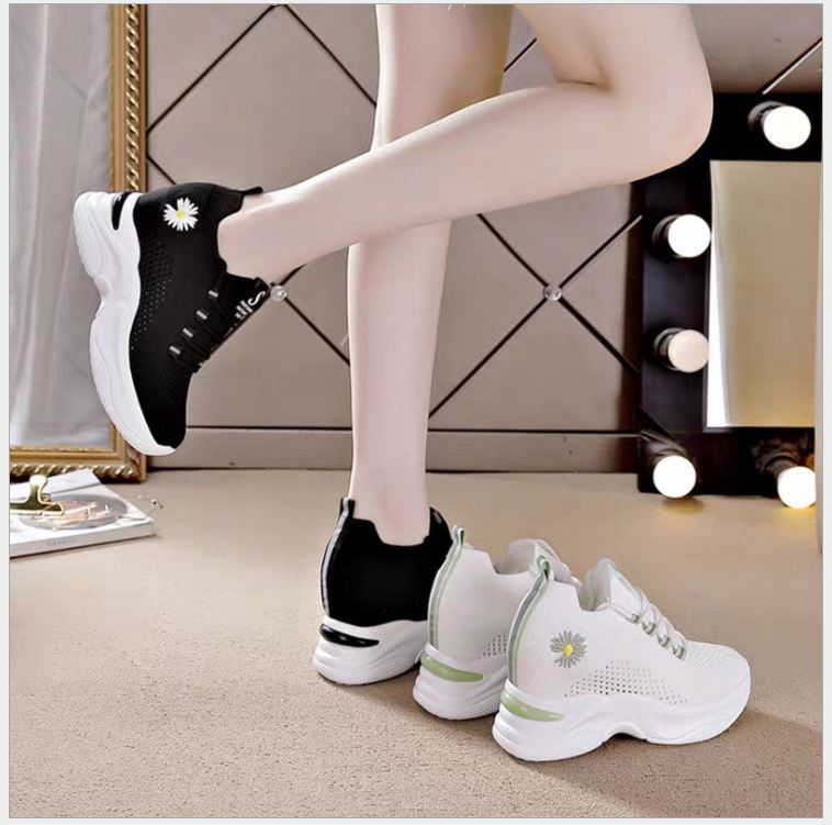 GIÀY ĐỘN ĐẾ NỮ CAO 7CM VÃI LƯỚI GIẢN CƯC ÊM CƯC THOĂNG  (PHẢN QUANG HOA CÚC)