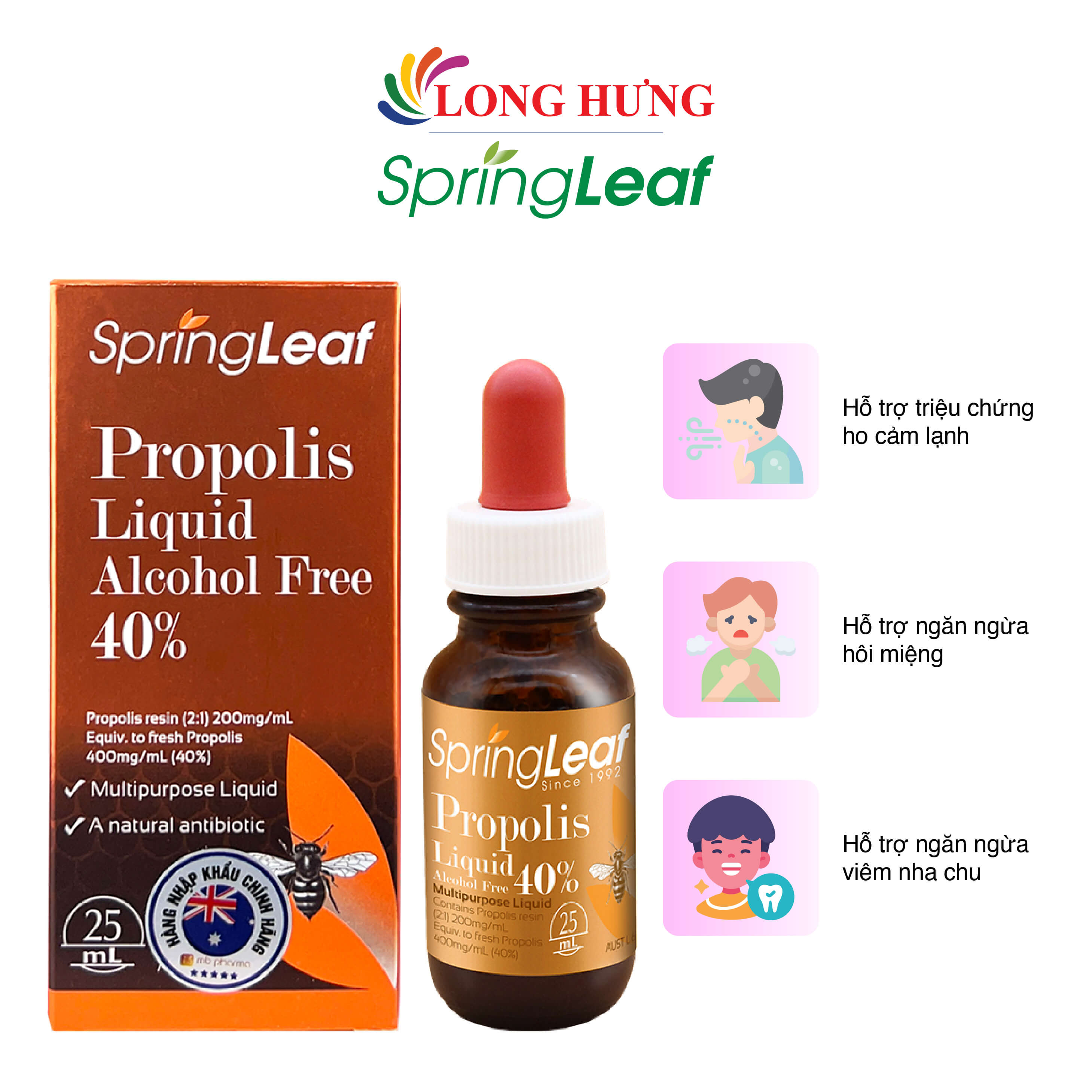 Keo ong Spring Leaf Propolis Liquid 40% hỗ trợ sức khỏe đường hô hấp 25ml