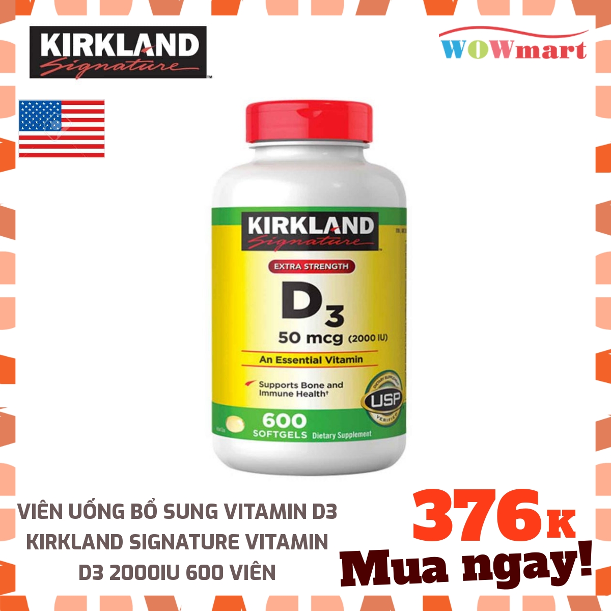 Viên uống bổ sung vitamin d3 kirkland signature vitamin d3 2000iu 600 viên -