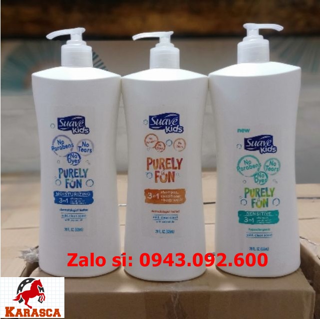 Sữa Tắm Gội Xả Suave Kids Purely Fun Sensitive 3in1 828ml Dành Cho Bé Da Nhạy Cảm