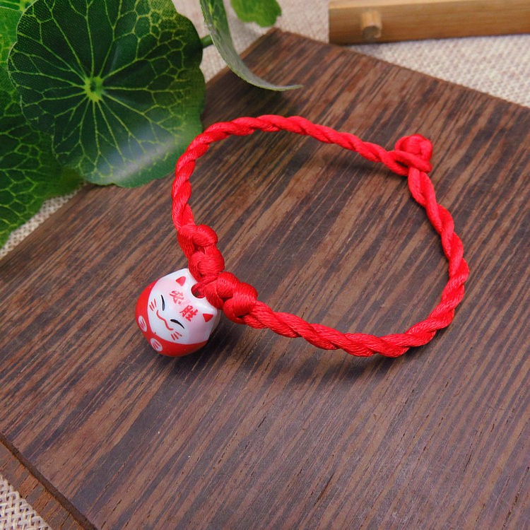 (HCM) Vòng Tay EBI Gốm Mèo Dây Thừng Đỏ May Mắn Makeni Neko tùy chỉnh độ rộng