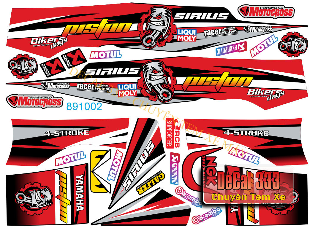 Tem Rời SIRIUS PISTON ĐỎ 892002 (Tem Chế 3 Lớp Chống Phai Màu)