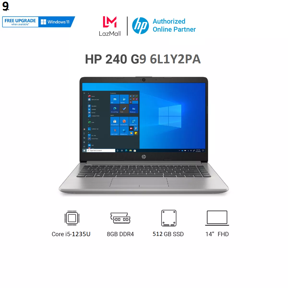 Laptop hp 240 g9 i5-1235u|8gb|512gb|14.0fhd|intel iris xe|w10