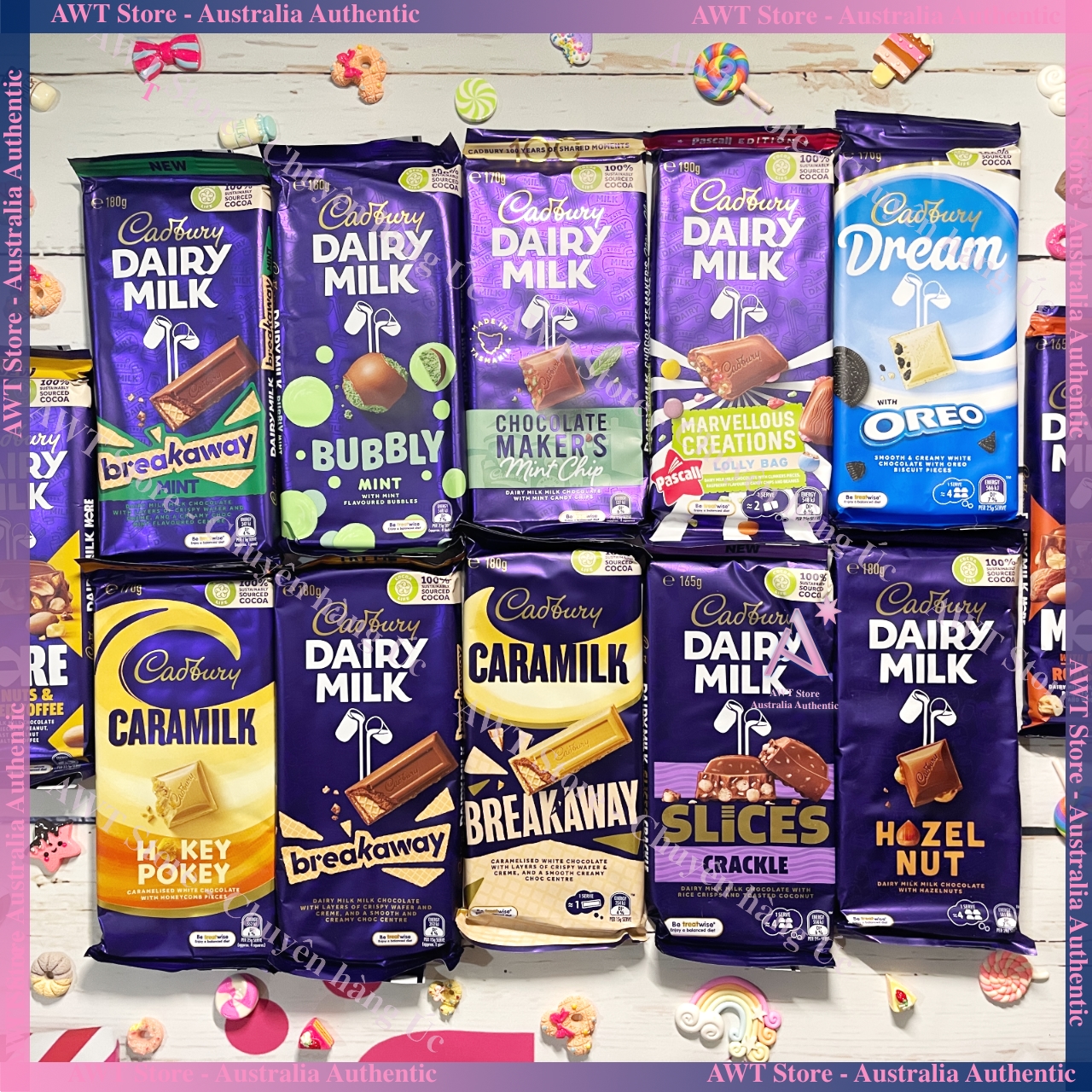 [Hàng Úc]Kẹo socola sữa Cadbury Dairy Milk Hạnh Nhân, Mint các loại
