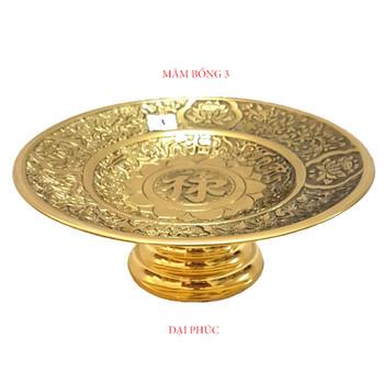 Mâm bồng rồng phượng đường kính 30 cm cao 9 cm nặng 1,6 kg màu vàng bóng