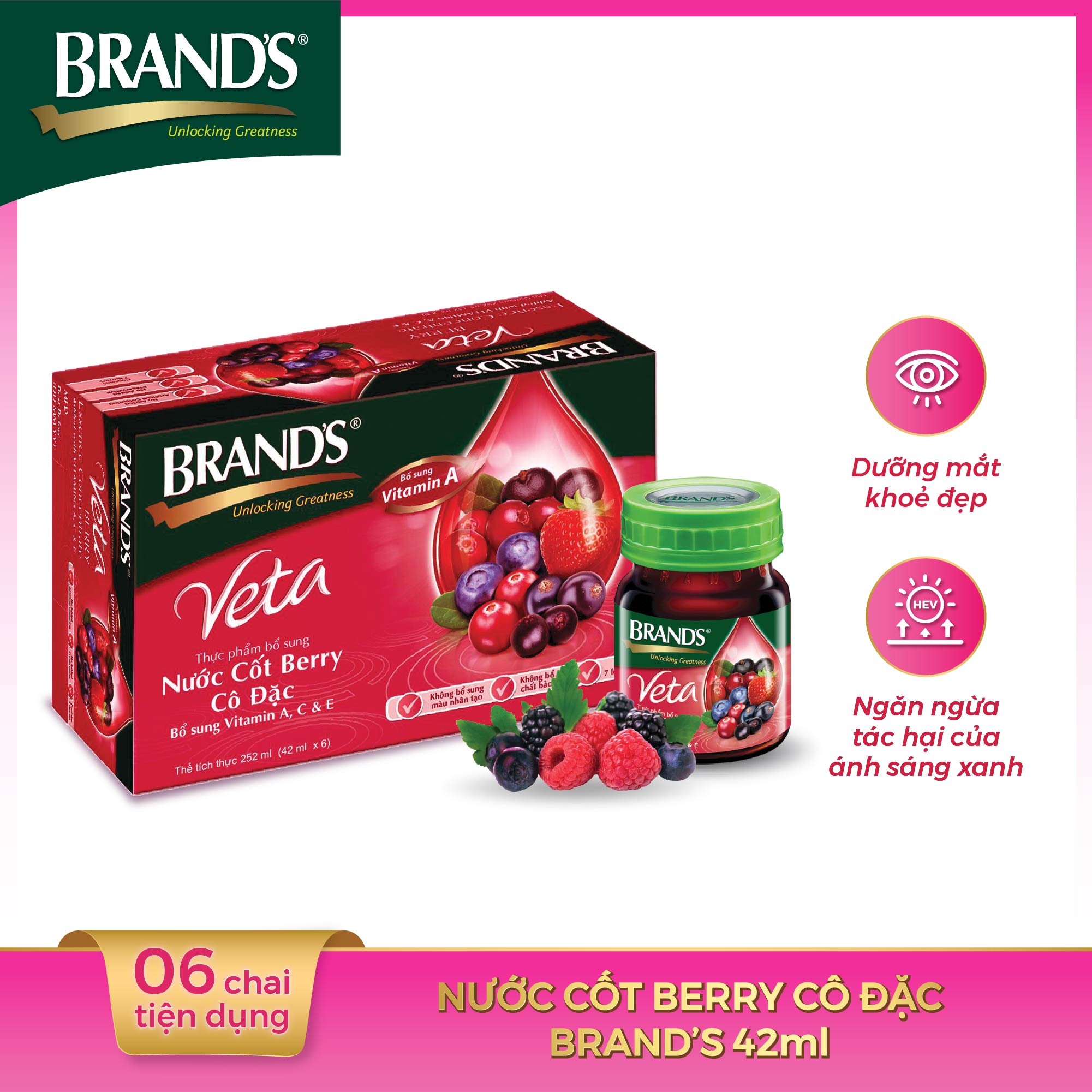 Hộp 6 Chai Nước Cốt Berry Cô Đặc BRAND'S Veta (42ml/chai)