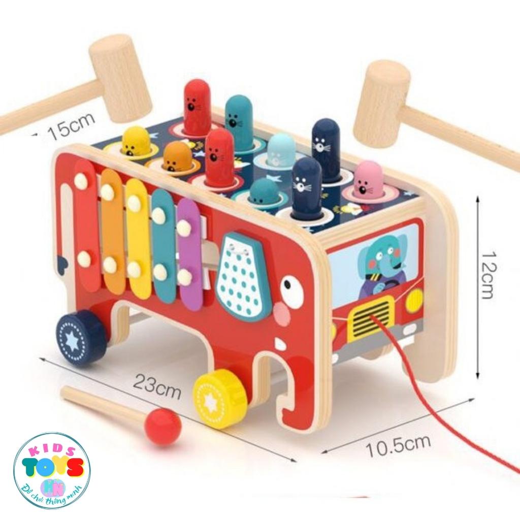 Đồ Chơi Gỗ,Bộ Đập Chuột Hình Con Voi 5in1 Hàng Minhkid Có Đàn Loai Đẹp
