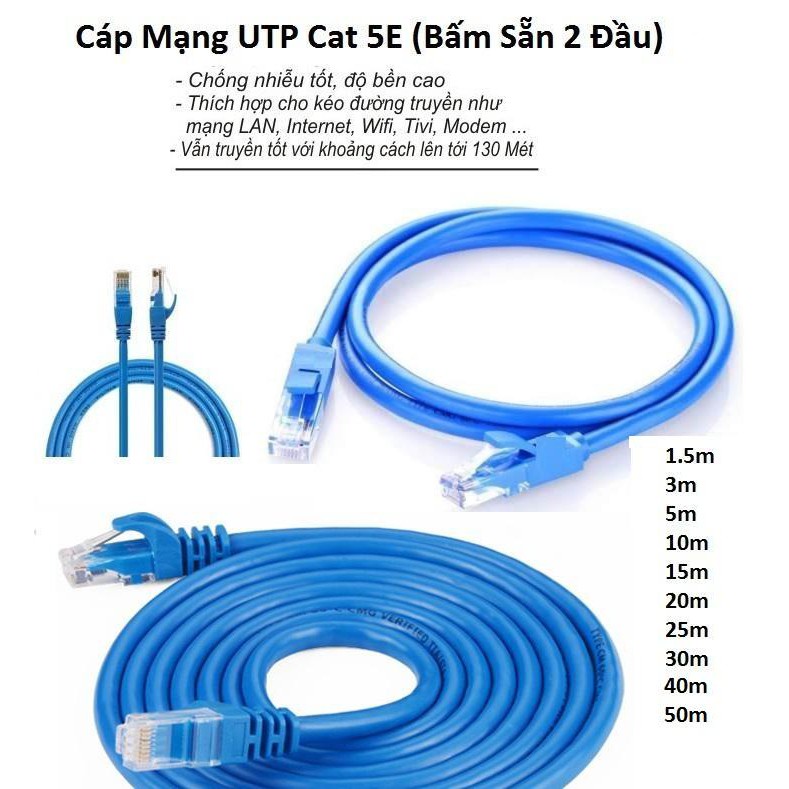 Dây Cáp Mạng LXF LAN CAT5E Bấm Sẵn 2 Đầu Chuẩn RJ45 Kết Nối Wifi Internet Cho Máy Tính Laptop 1M Đến 40M - Hành Chính Hãng
