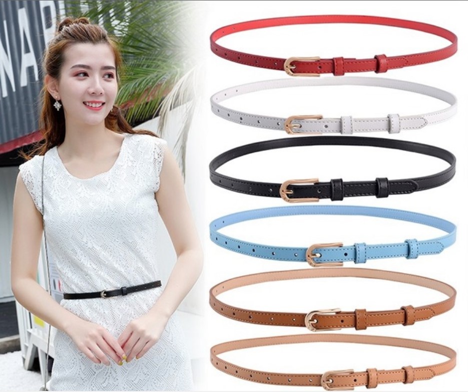 Thắt Lưng，dây nịt nữ Da Bản Nhỏ Màu Trơn Khóa Kim Loại Thời Trang