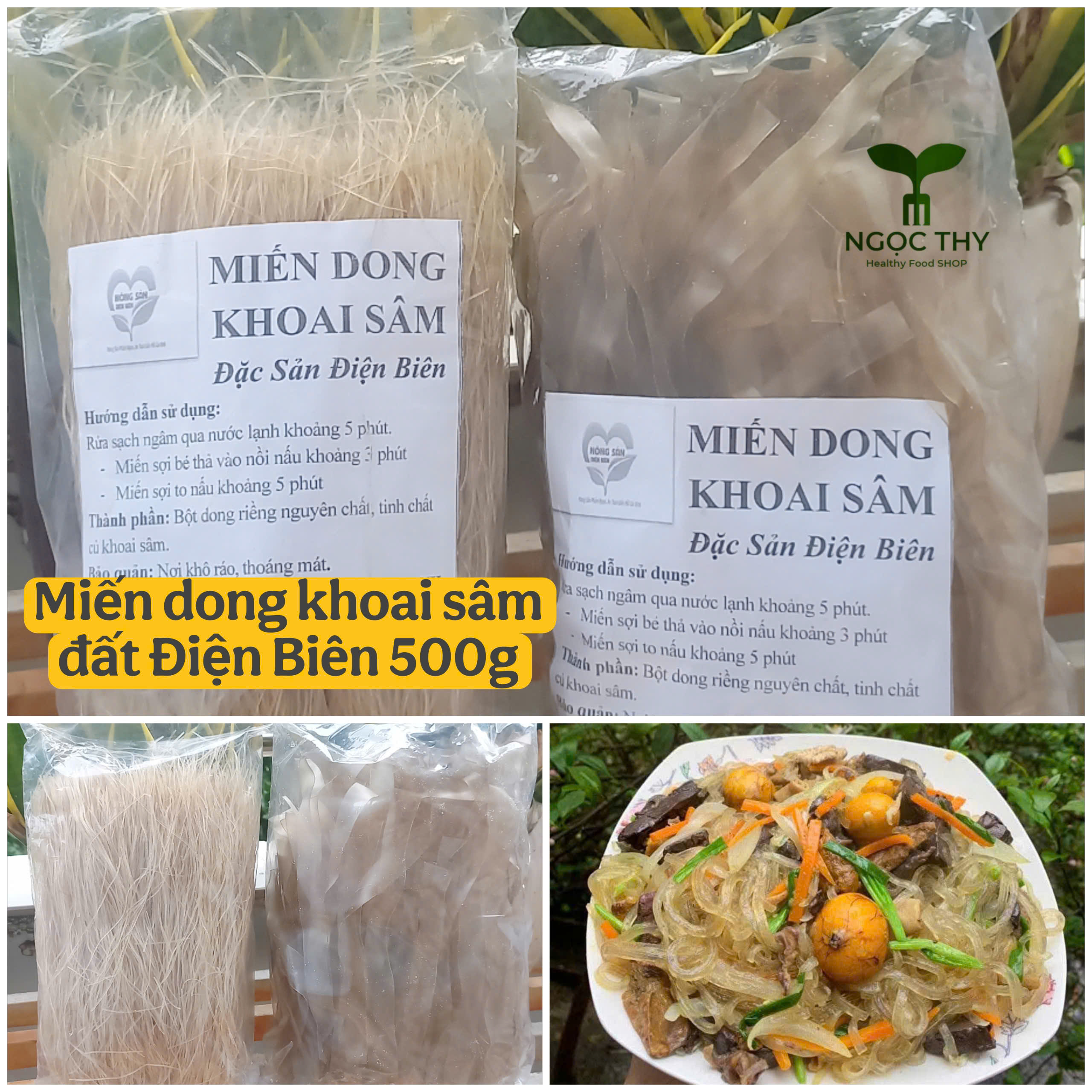 Miến dong khoai sâm đất, miếng sâm đất Điện Biên sợi to và nhỏ gói 500g