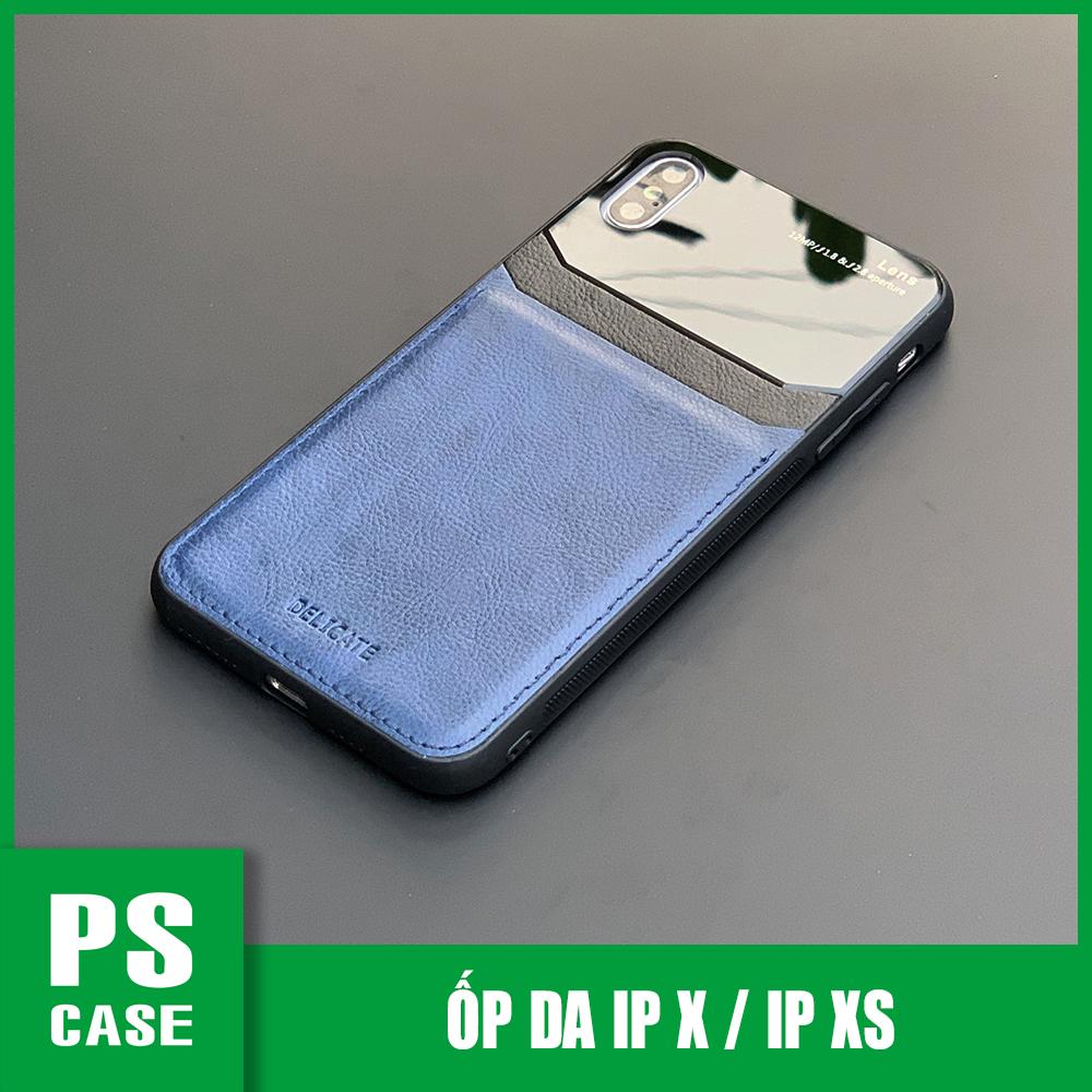Ốp lưng da kính cao cấp dành cho iphone x / iphone xs - màu xanh - ps case phân phối