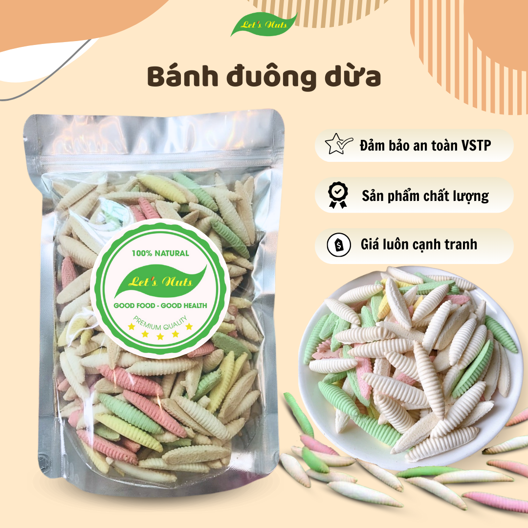 Bánh đuông dừa Let's túi 1kg mix nhiều vị, món ăn vặt tuổi thơ hương vị cốt dừa thơm béo, que đuông giòn tan khó cưỡng