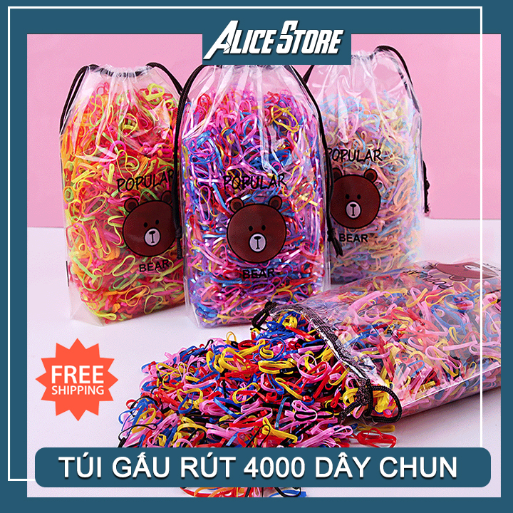 Túi gấu dây rút 4000 dây thun buộc tóc nhiều màu - Túi chun cột tóc cho bé