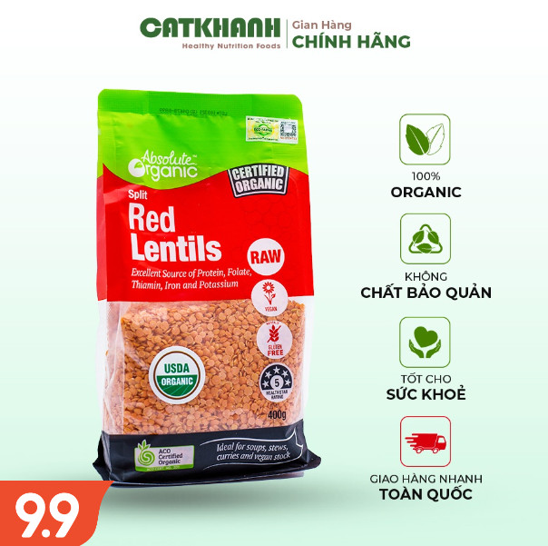 Đậu lăng đỏ absolute nhập khẩu chính hãng úc dinh dưỡng giàu protein túi 400gr