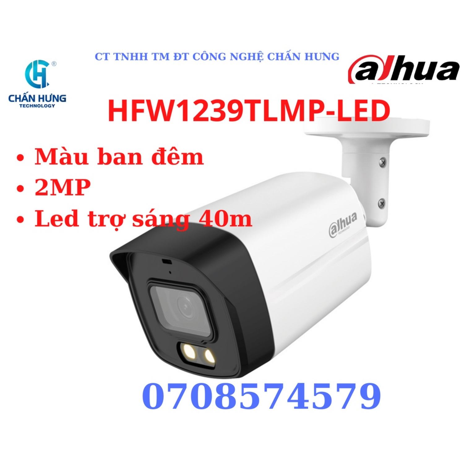 Camera hdcvi 2mp full color dahua dh-hac-hfw1239tlmp-led