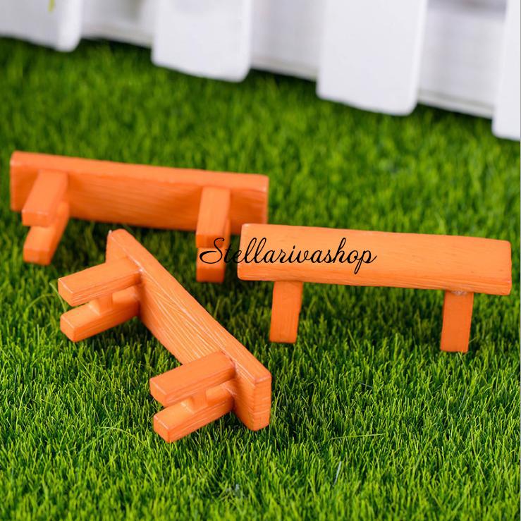 [HCM]Mô hình ghế gỗ dài trang trí tiểu cảnh thủy sinh terrarium chậu cây cảnh sen đá bánh kem xương rồng
