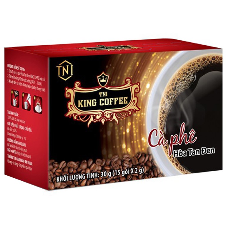 Cà phê hòa tan đen 100% thuần khiết king coffee - hộp 15 gói x2g