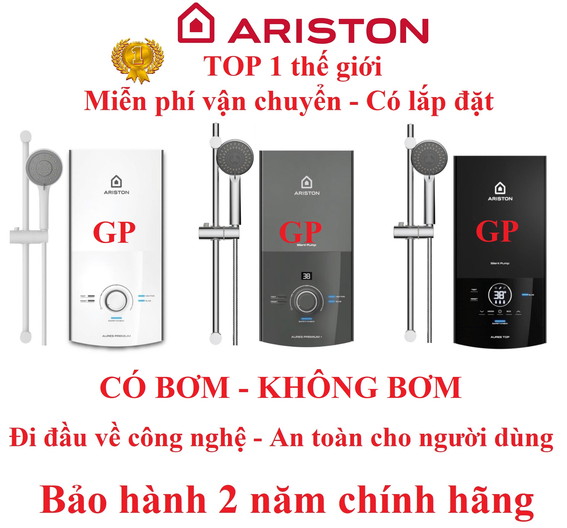  Máy nước nóng trực tiếp không bơm  ARISTON có bơm  không bơm Aures  bảo hành 2 năm Aures Easy  Premium top  