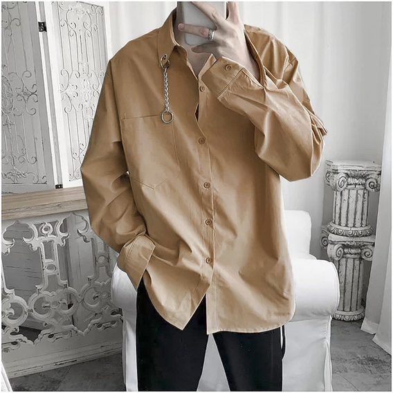 [HCM]Áo sơ mi unisex form rộng phối khoen cổ - Lay Unisex