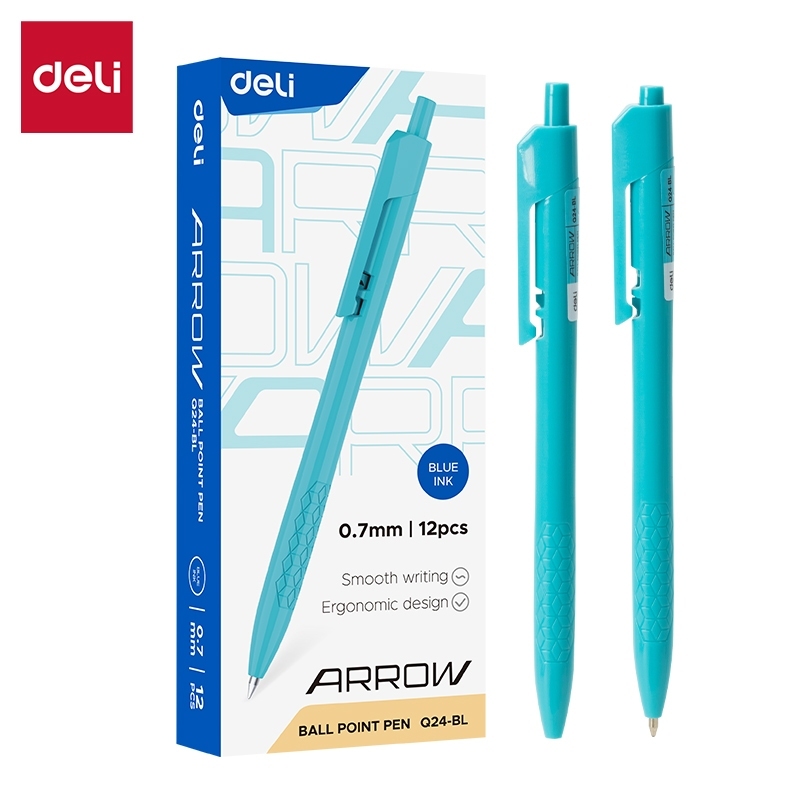 [TẶNG 4 BÚT] Combo 20 Bút Bi Bấm Deli Mực Xanh/Đen Giá Rẻ Chất Lượng Cao Thiết Kế Vỏ Trong Suốt - ngòi 0.5/0.7mm