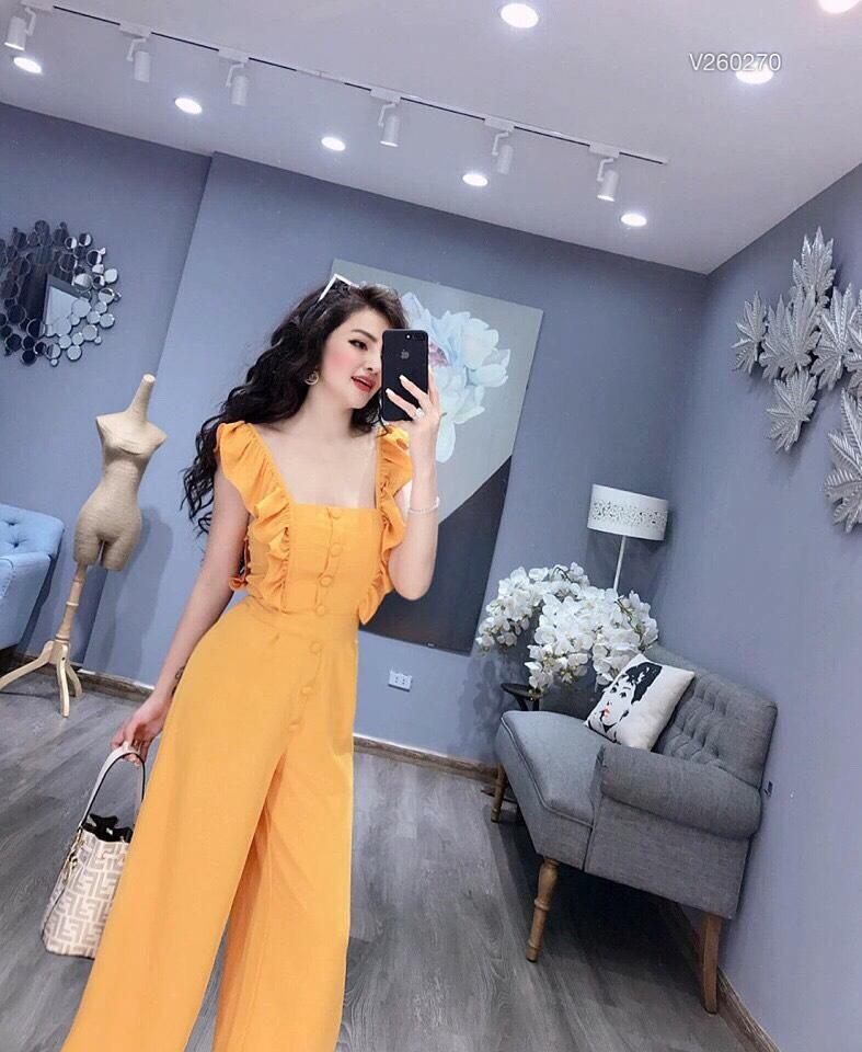 Jumsuit cánh tiên quần ống rộng chất kate lụa freesize dưới 55kg màu vàng