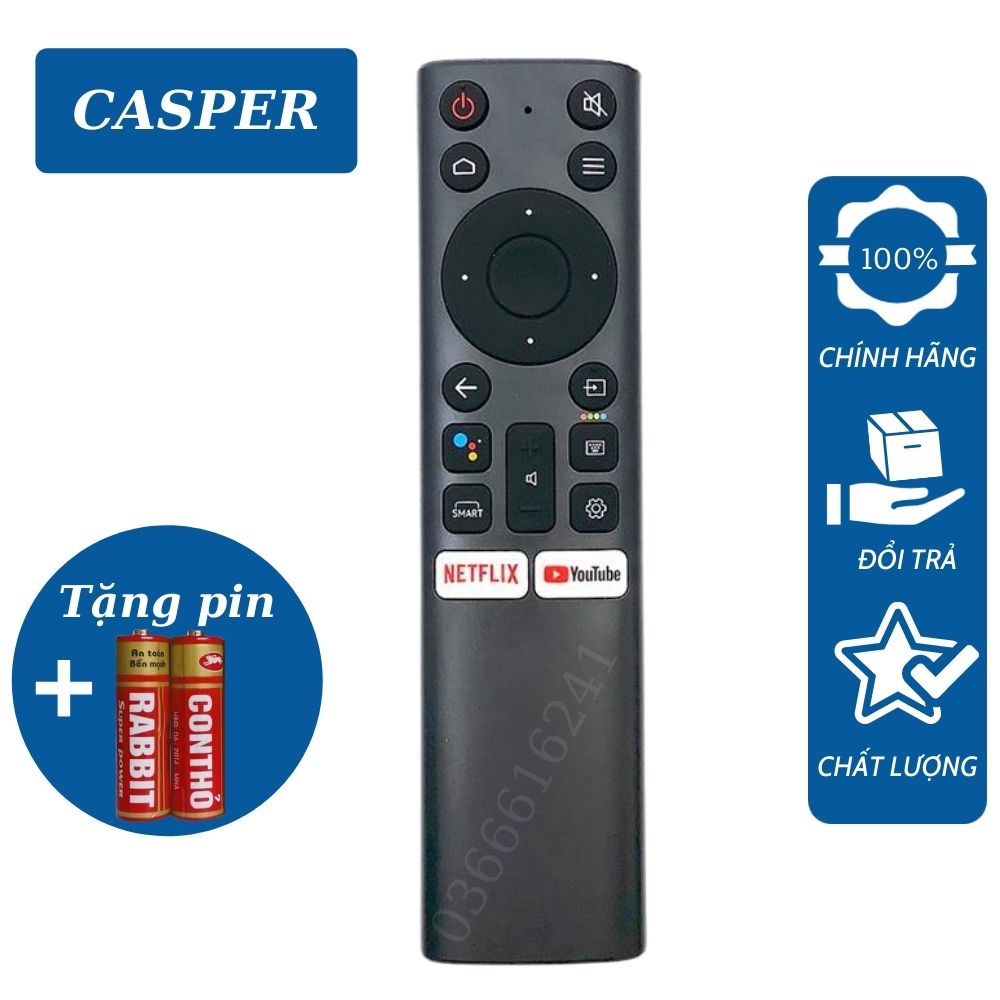 Điều khiển, remote Tivi Casper có chức năng điều khiển bằng giọng nói