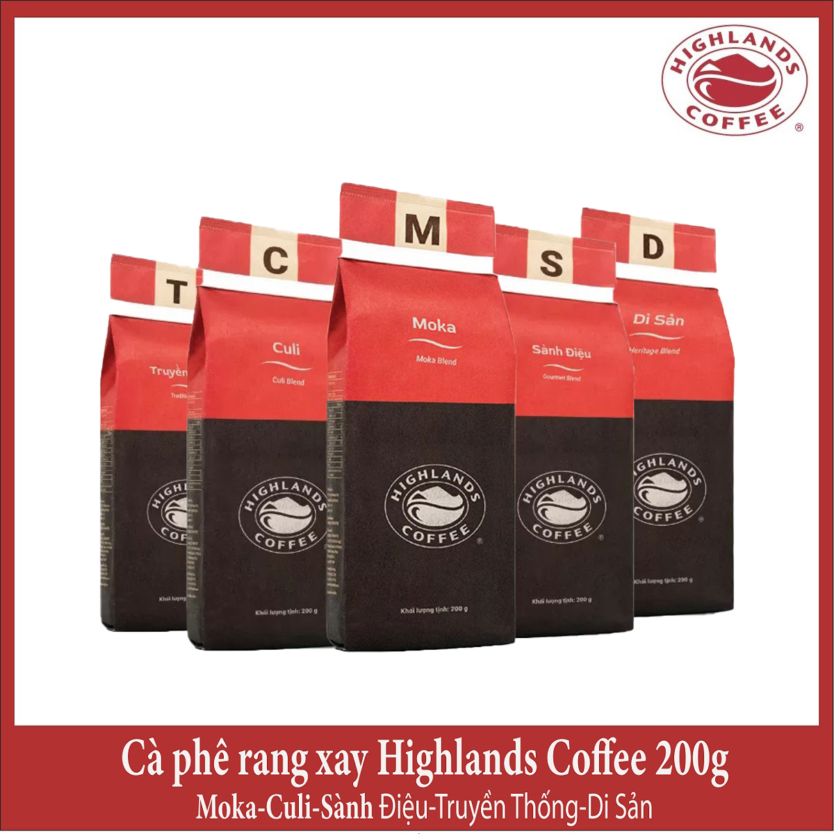 Vietnamese Coffee - Cà phê Rang xay Highlands Coffee 200g - Moka/culi/truyền thống
