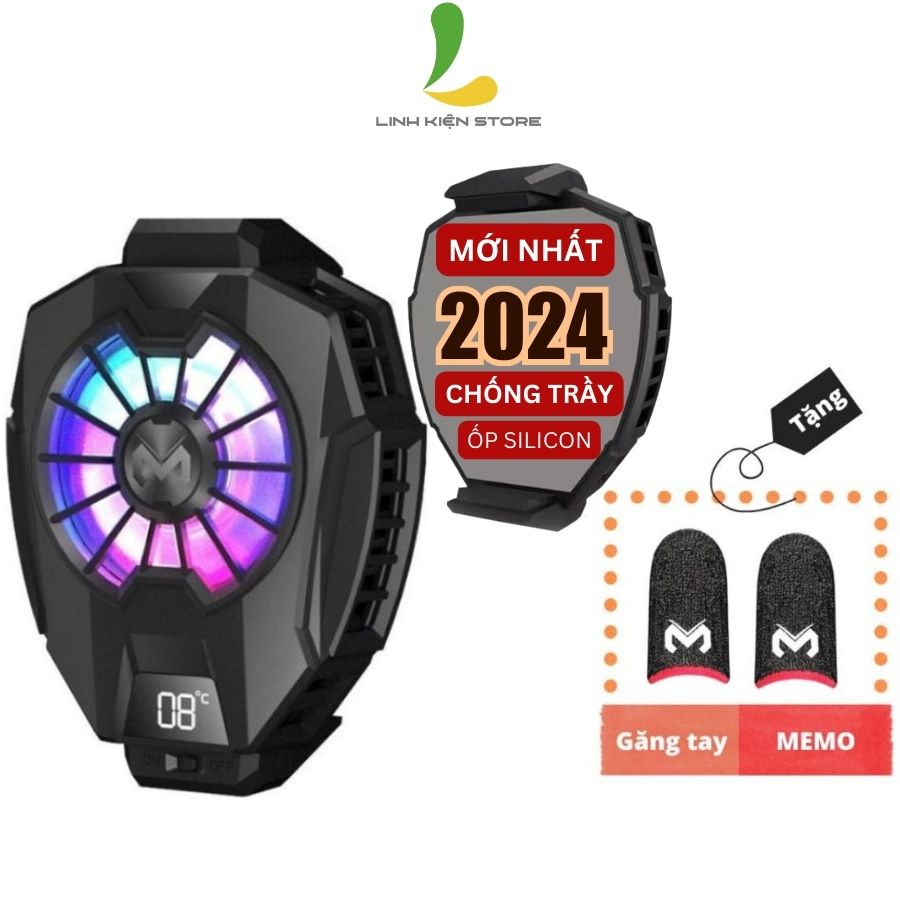  Quạt tản nhiệt Memo DL05 ver 4 bản 2024 tặng găng tay chơi game -  Quạt gaming giảm nhiệt cho điện thoại công nghệ sò lạnh tích hợp đèn LED RGB 