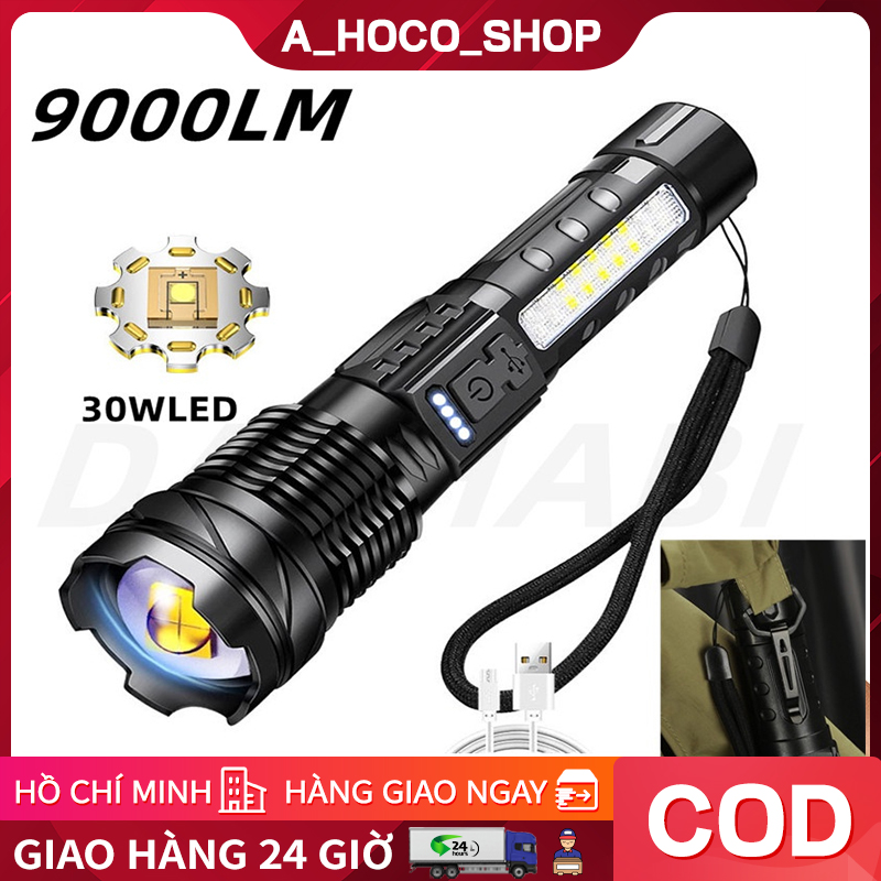  Đèn pin A76 siêu sáng chiếu xa 300m có Zoom xa gần chống nước IPX4 pin trâu 7 chế độ sáng 