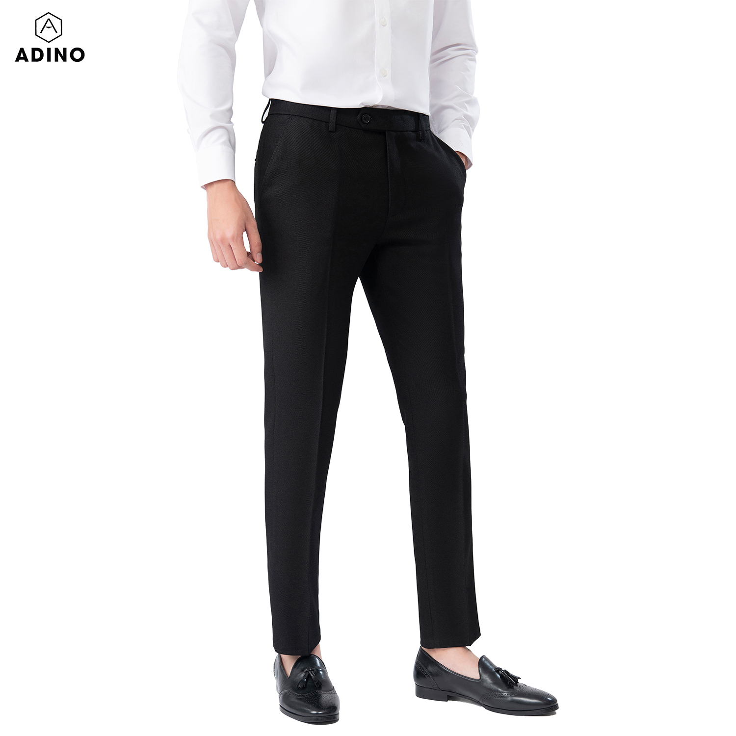 [XảKho3ngày]Quần âu nam màu đen ADINO vải rayon dày dặn không bai không xù co giãn nhẹ dáng slimfit công sở trẻ trung Quần tây nam công sở Hàn Quốc ADINO màu đen vải dệt rayon polyester không nhăn