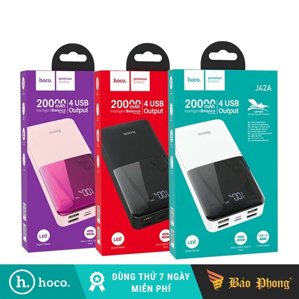 Pin dự phòng hoco j42a dung lượng 20.000mah tích hợp 4 cổng sạc usb