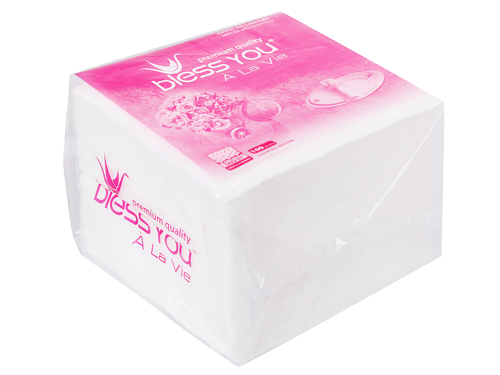 (combo 10 gói) ( vuông nhỏ - kích thước bịch 11x11cm) Khăn giấy ăn Bless You À La Vie 1 lớp gói 100 tờ 23cm x 23cm