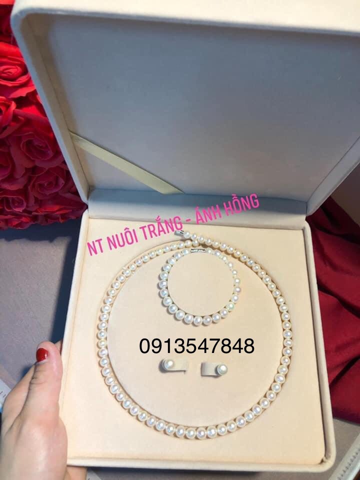 Sét vòng cổ lắc tay và bông tai ngọc trai Thật