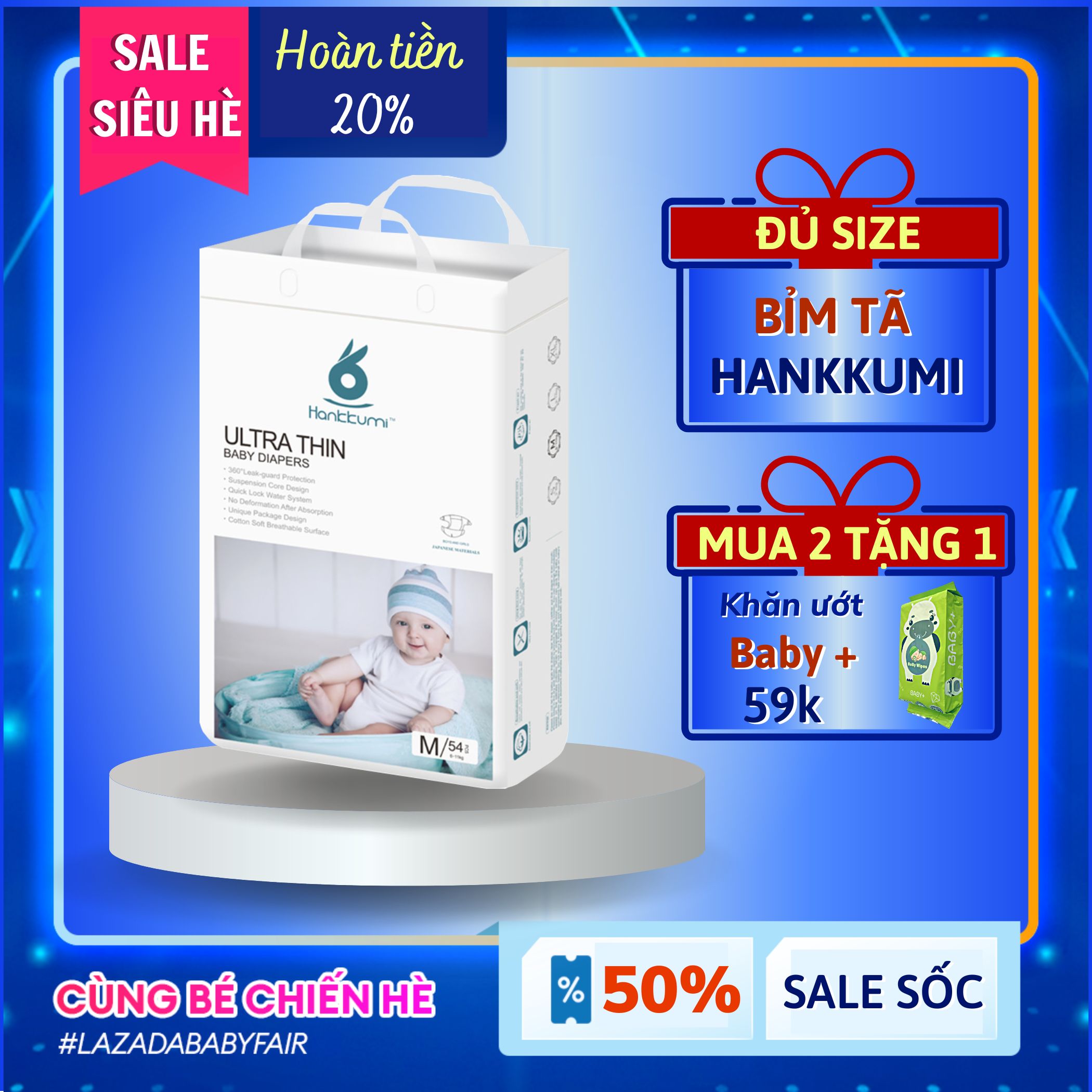 Voucher 50 Hoàn tiền 50KTã Bỉm Quần Dán Hankkumi Tã Dán Sơ Sinh Cho Bé Trẻ Em Đủ Size S/M/L/XL/XXL born Nội Địa