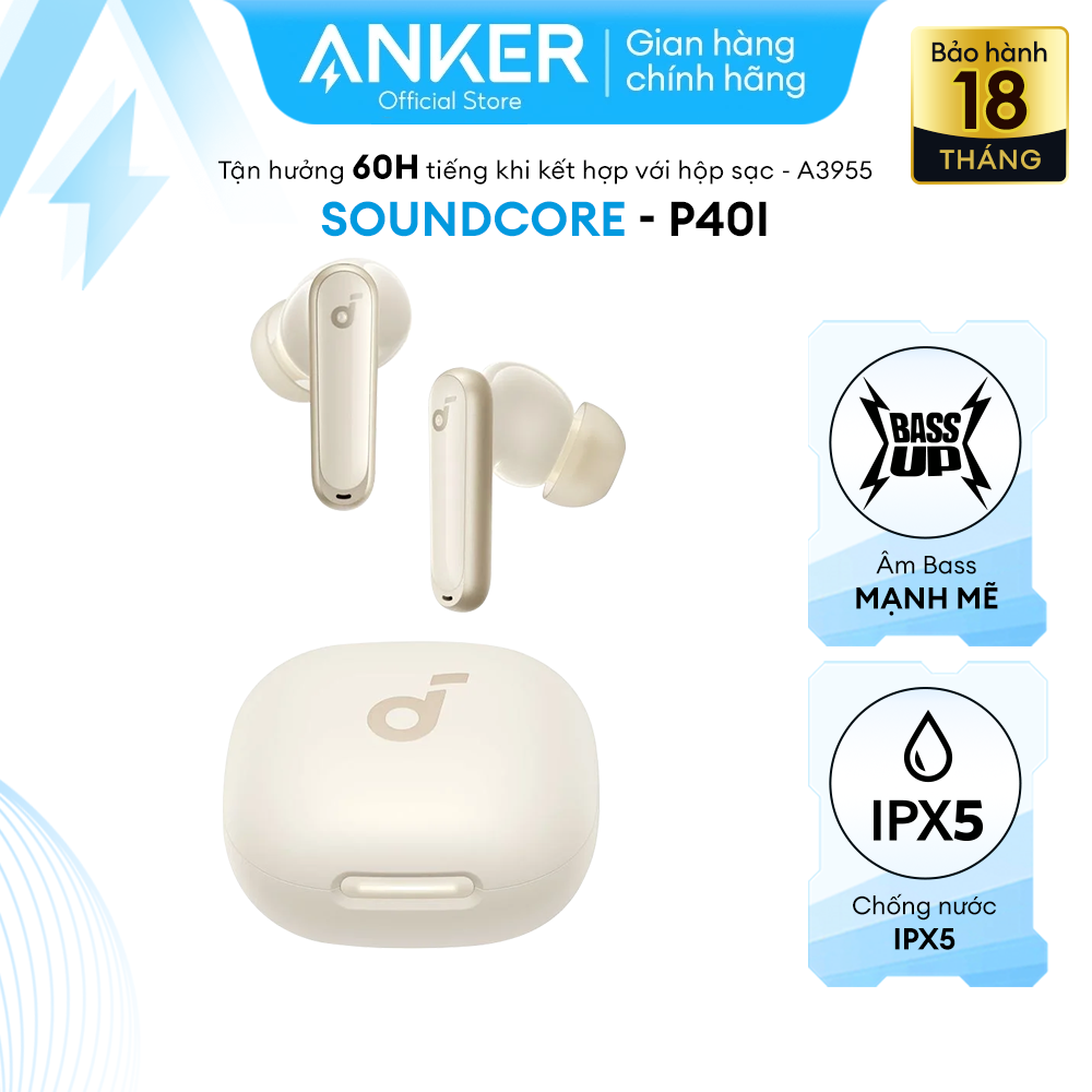 Tai nghe Bluetooth không dây Anker Soundcore P40i chống ồn ANC, cuộc gọi rõ ràng và 6 micrô, điều khiển App - A3955