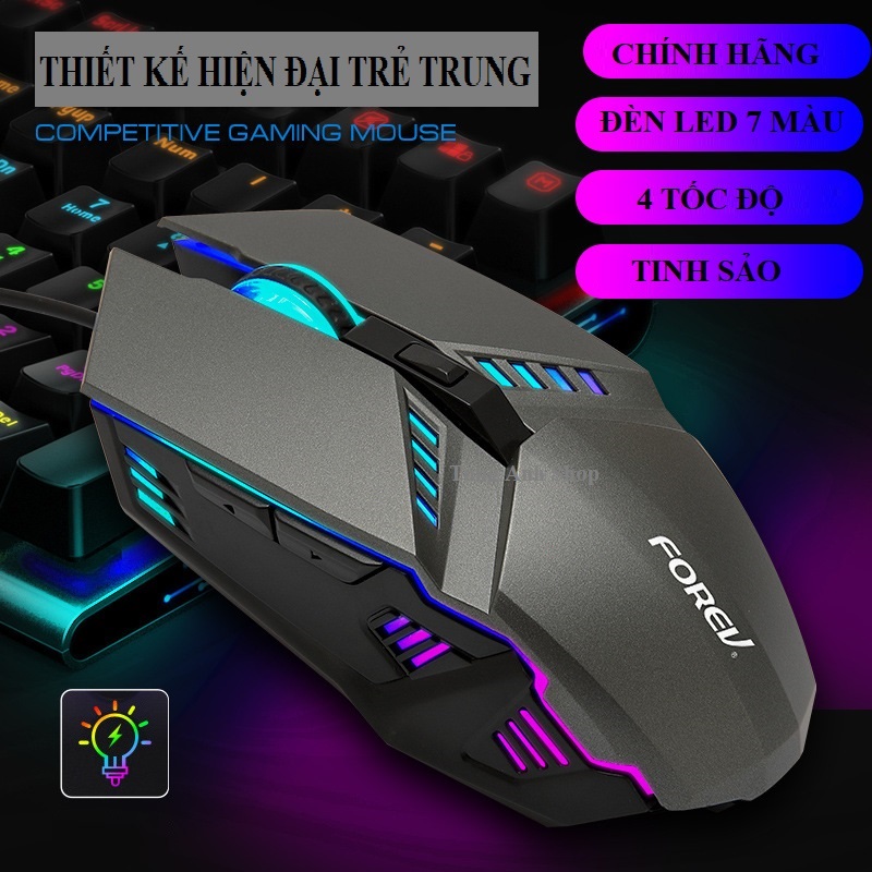 Chuột máy tính có dây, chuột gaming FOREV FV-Q3 hàng chính hãng siêu bền 6 nút 4 tốc độ 1600 DPI led 7 màu chíp game 6D