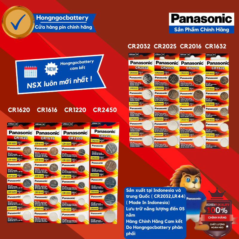 Pin Panasonic CR2032 CR2025 CR2016 CR1632 CR1220 CR1620 CR2450 LR44 sử