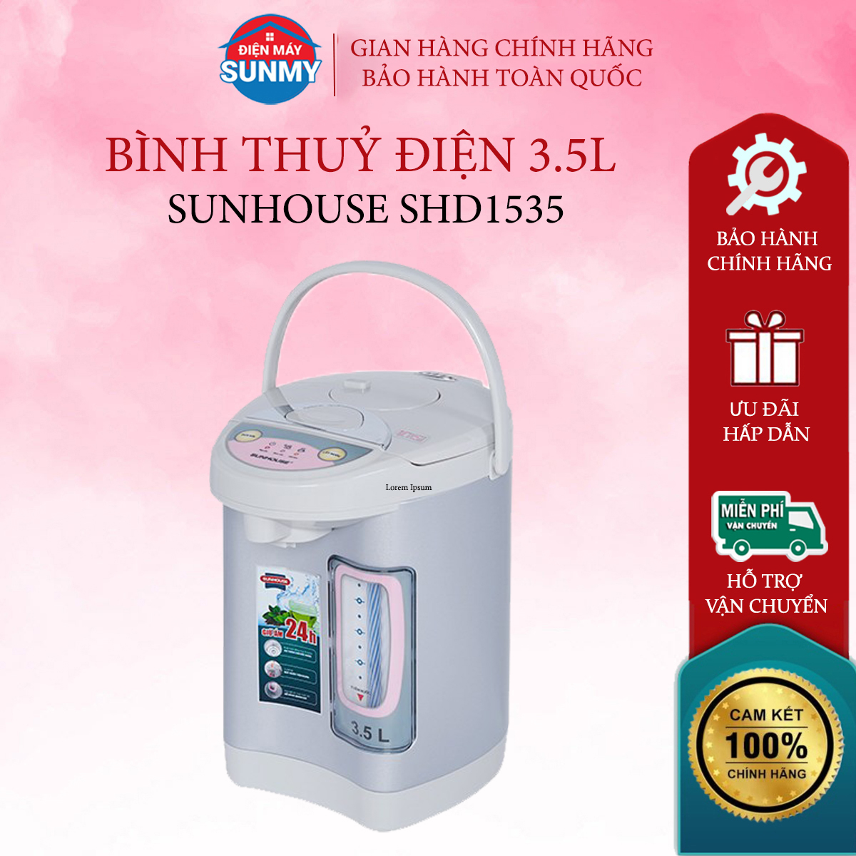 Bình thủy điện 3.5l sunhouse shd1535 , bình nước nóng 3l5 , bình thuỷ pha trà hàng trưng bày thanh lý bảo hành 12 tháng