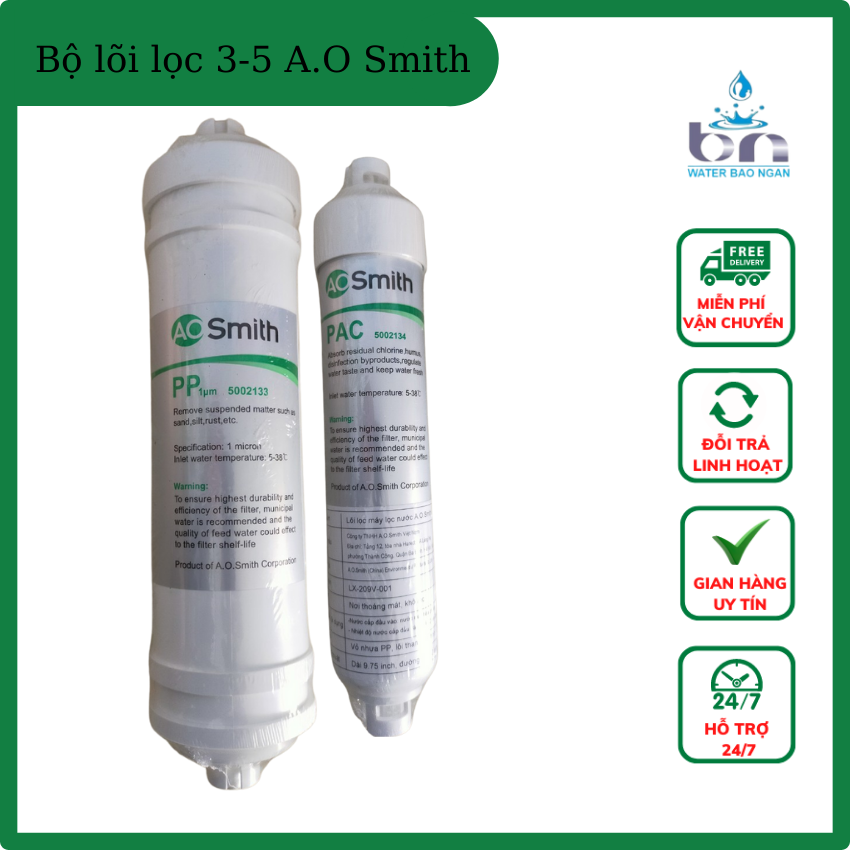  Bộ lõi lọc 3 và 5 PP1 ,PAC dành cho máy lọc nước A.O Smith bao gồm các loại máy M1,M2,A1,A2,1E,S2,G1,G2. 