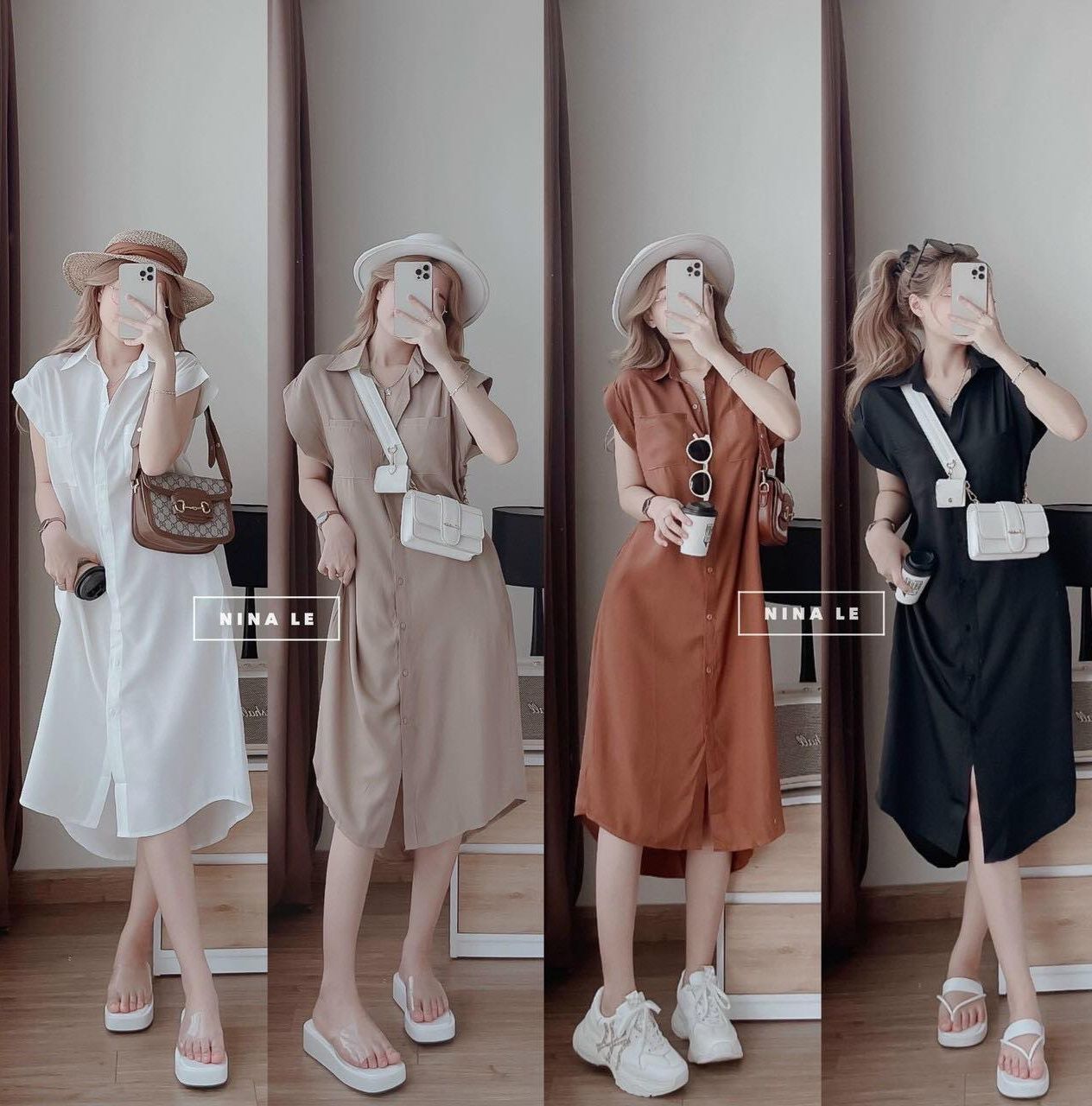 Đầm váy nữ sơ mi đóng nút thật đóng túi chất lụa nhung xịn sò thời trang kiểu cách đi chơi, đi dự tiệc hoặc công sở d.one fashion, mẫu free size mặc vừa