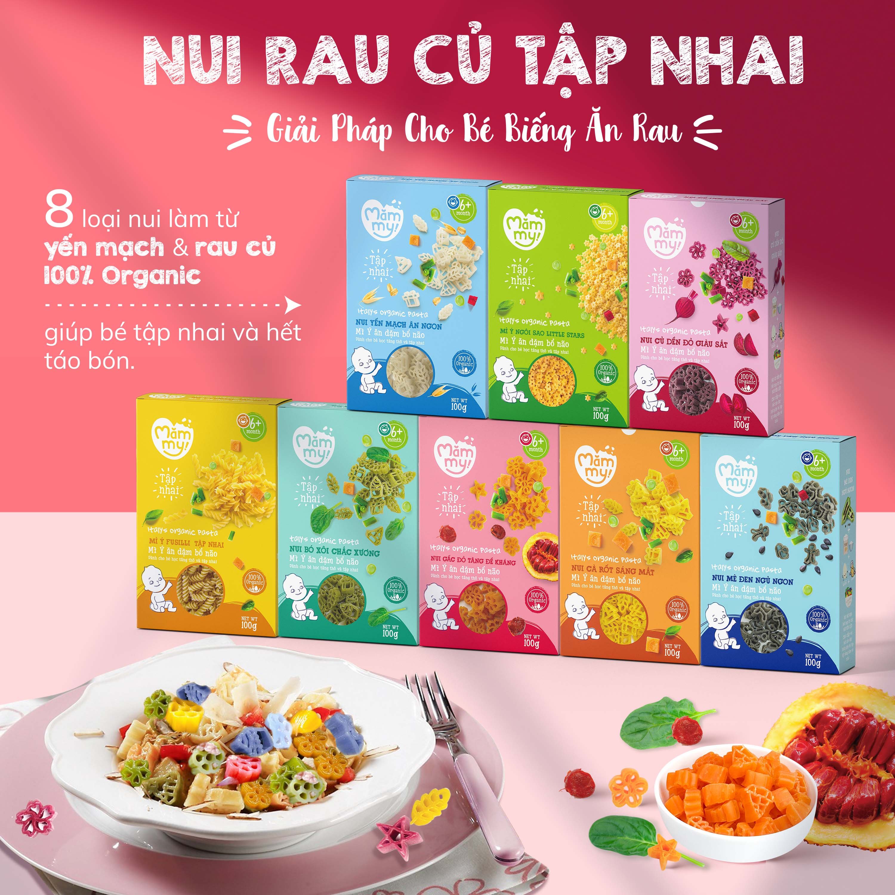 Nui ăn dặm rau củ tách muối mămmy hộp 100g