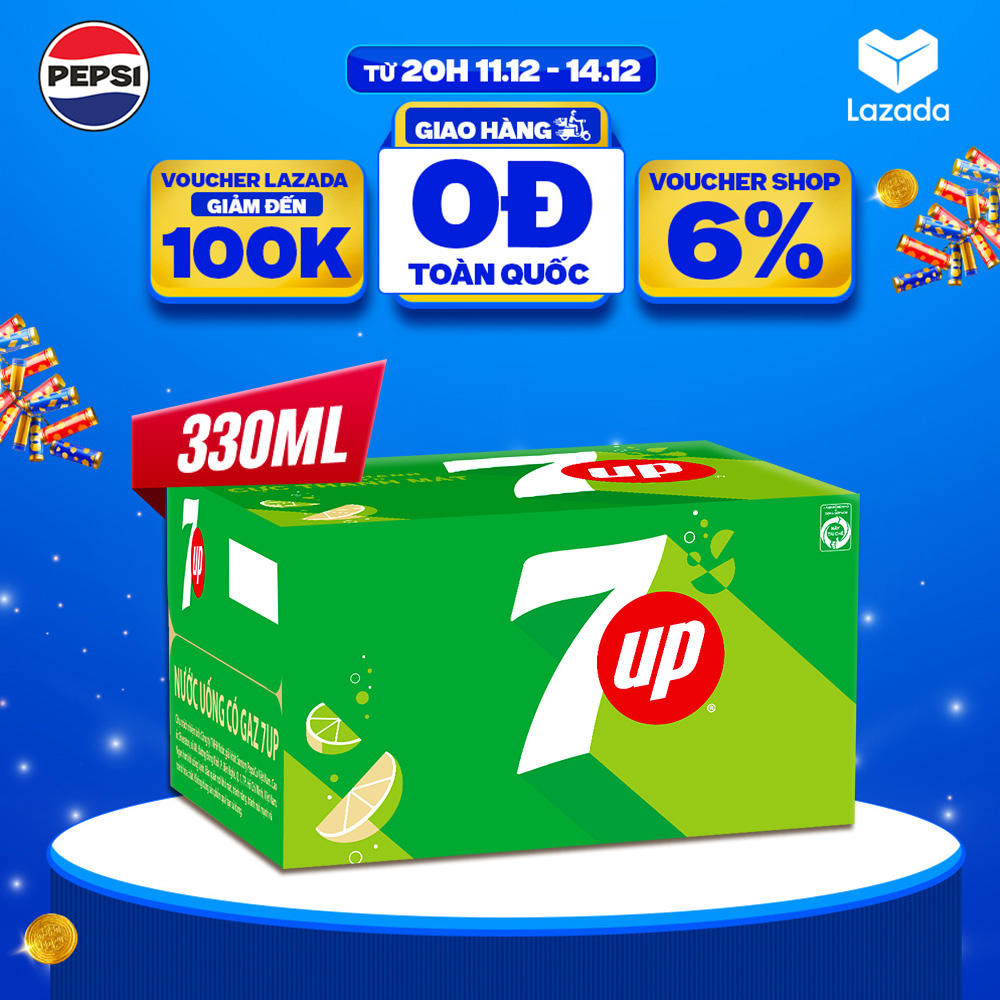 SALE 12.12-VC 12% Thùng 24 Chai Nước Nước Ngọt Giải Khát Có Gaz 7Up 330ml chai