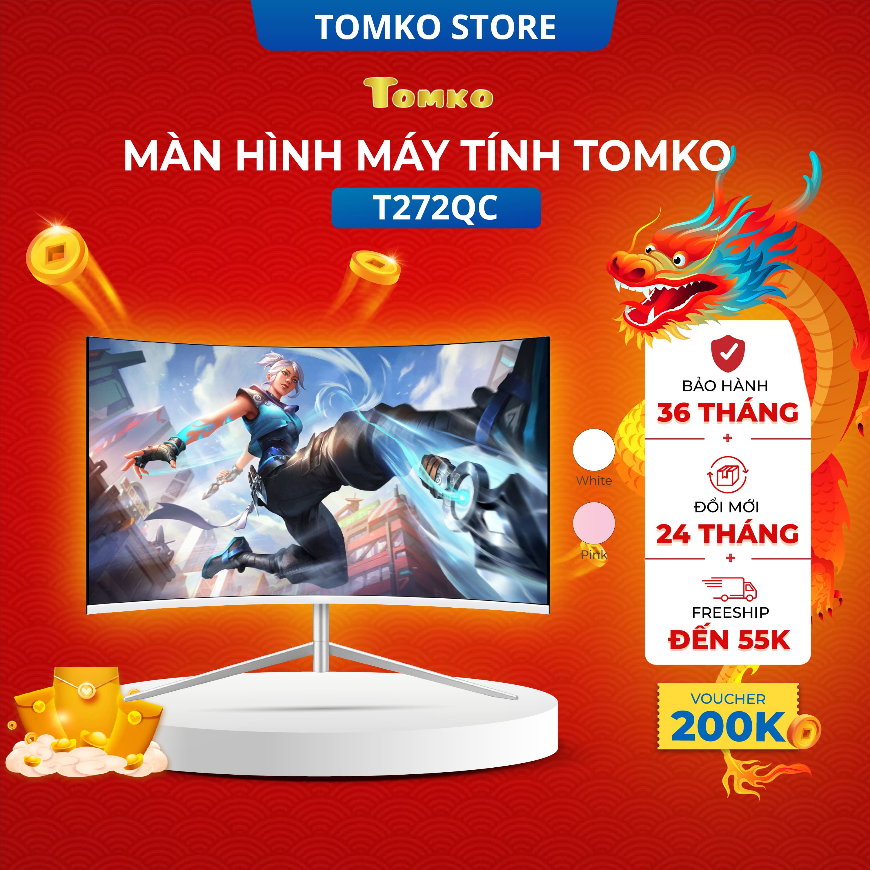 Màn Hình Máy Tính 27 inch, Màn Hình Gaming T272QC 2k –  Tấm nền VA Tần số quét 165HZ - Màn Hình Giá Rẻ  Siêu Hót - Hàng chính hãng