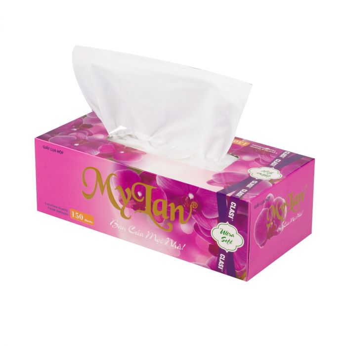 Hộp Khăn Giấy Rút Lụa Cao Cấp MYLAN Hoa Lan, 03 Lớp Giấy Dai Mềm Mại