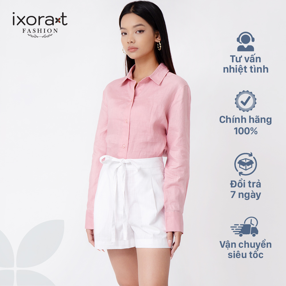 Quần short công sở nữ IXORAT FASHION - Quần short Linen thiết kế cột dây trước eo cá tính