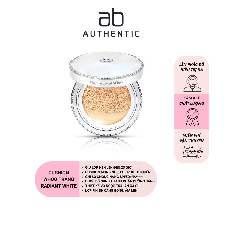 Cushion Phấn Nước Whoo trắng Gongjinhyang Radiant White Moisture Cushion SPF50+/PA++++ -AB AUTHENTIC