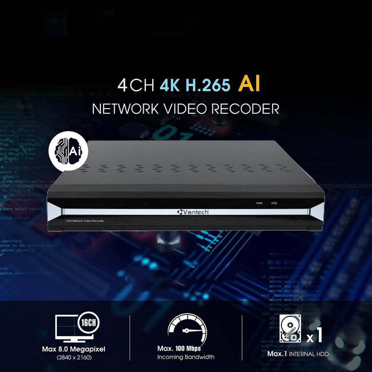 Đầu Ghi Hình Camera IP 4 Kênh VANTECH VPH-N4404LPR